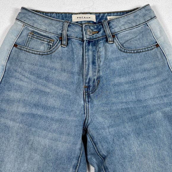 PacSun Womens Blue Jeans Size 24 x 23 Mom Jean Raw Hem Light Wash Two Tone Denim - Picture 2 of 13